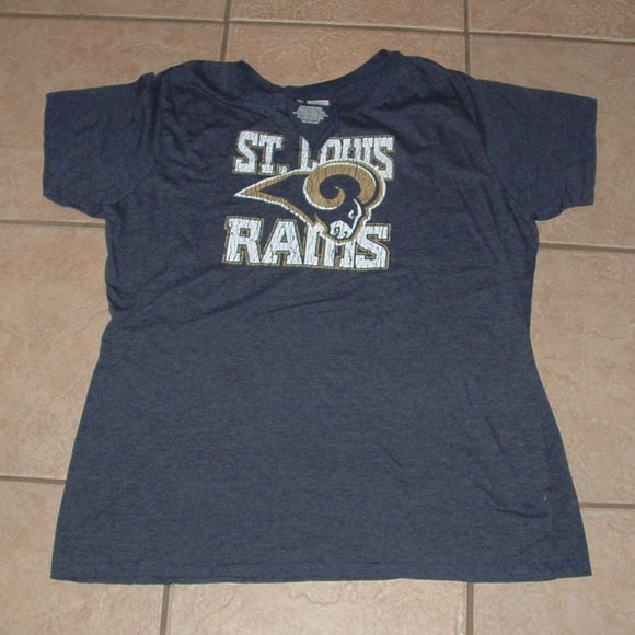 Womens Sz 3X Dark Blue NFL Football ST LOUIS RAMS Cotton Blend Graphic Tee Shirt - Picture 1 of 2